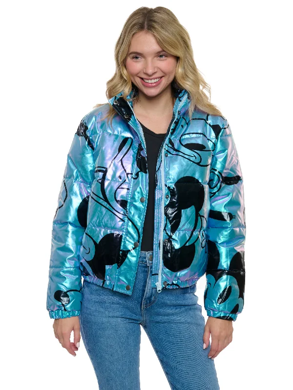 Disney Women's Jacket Puffer Mickey Minnie Goofy Donald Puffy Coat Shiny Front Pockets Side Pockets Patch Pockets Disney Women's Jacket Puffer Mickey Minnie Goofy Donald Puffy Coat Shiny Front Pockets Side Pockets Patch Pockets