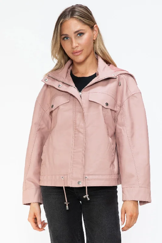 How Dare U Drawstring Hem PU Leather Zip Up Jacket In Mauve Bomber Jacket Anorak Windbreaker How Dare U Drawstring Hem PU Leather Zip Up Jacket In Mauve Bomber Jacket Anorak Windbreaker