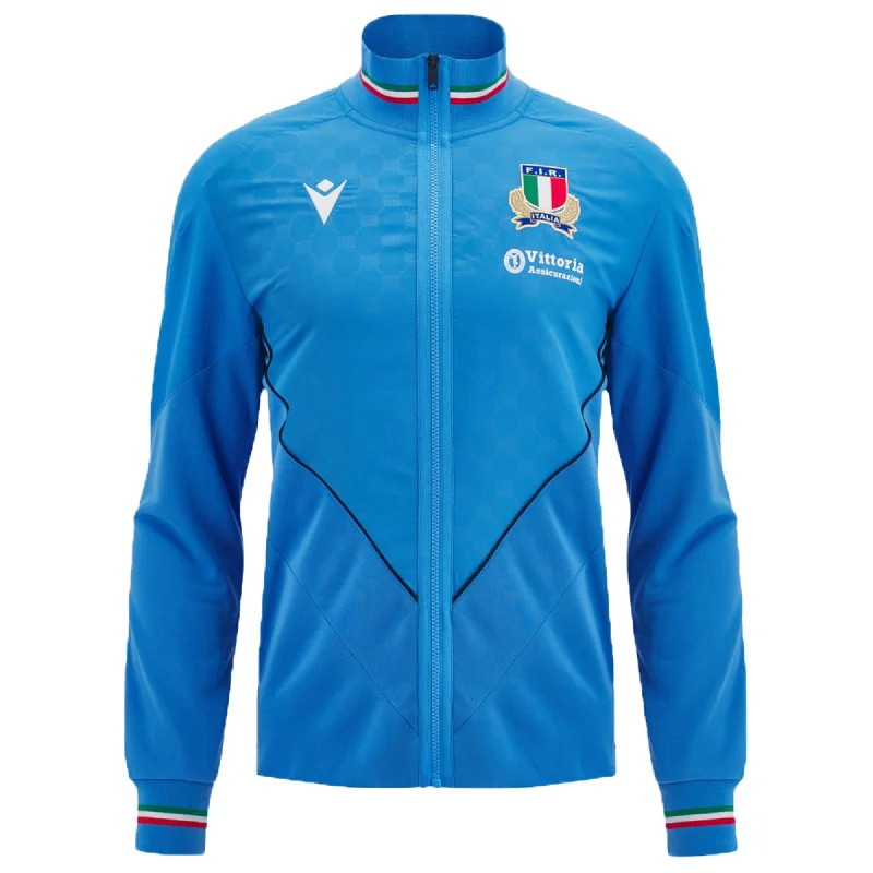 Italy Rugby Travel Jacket 24/25 by Macron Hooded Jacket Caped Jacket Shawl Collar Jacket Italy Rugby Travel Jacket 24/25 by Macron Hooded Jacket Caped Jacket Shawl Collar Jacket