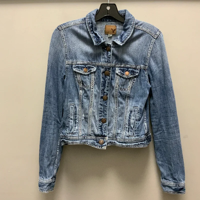 Jacket Denim By American Eagle In Blue Denim, Size: M Boat Neck Shawl Collar Notched Collar Jacket Denim By American Eagle In Blue Denim, Size: M Boat Neck Shawl Collar Notched Collar