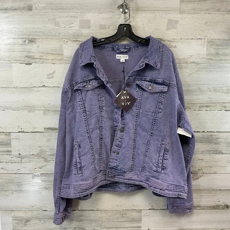 Jacket Denim By Ava & Viv In Purple, Size: 3x Print Jacket Jacquard Jacket Embroidered Jacket Jacket Denim By Ava & Viv In Purple, Size: 3x Print Jacket Jacquard Jacket Embroidered Jacket