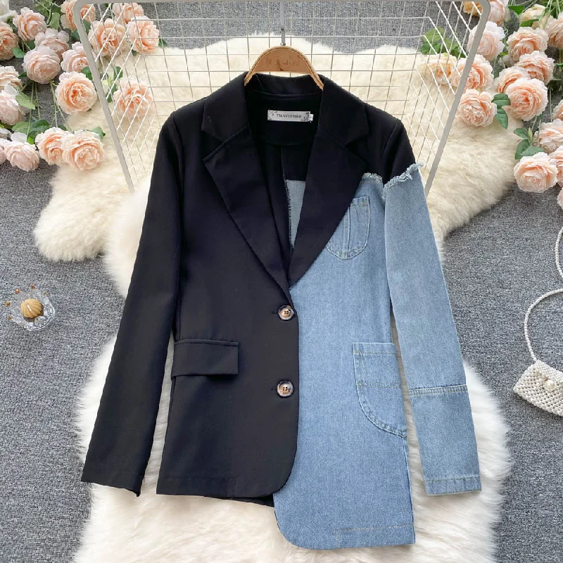 Jacket female cowboy stitching Blazer  1505 Cotton Jacket Linen Jacket Terry Jacket