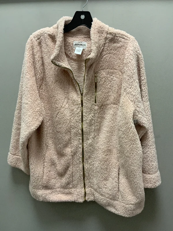 Jacket Fleece By For The Republic In Pink, Size: 1x Collared Jacket Crew Neck Jacket Turtle Neck Jacket