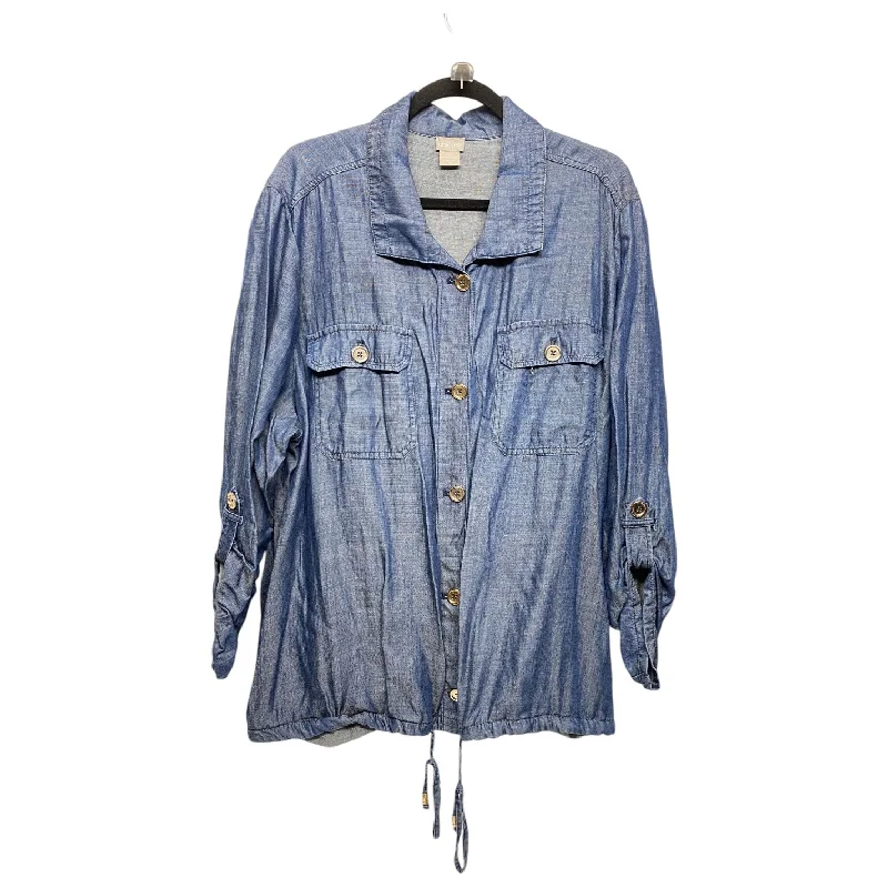 Jacket Other By Chicos In Blue, Size: 2x Lace Jacket Ribbed Jacket Sequined Jacket