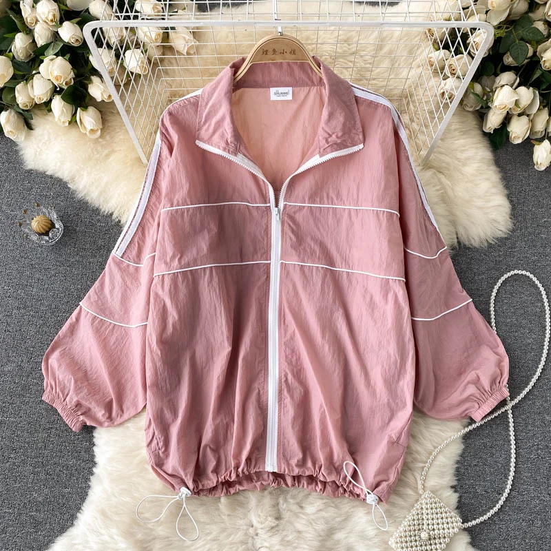 Korean women's loose sunscreen jacket 1539 Lace Jacket Ribbed Jacket Sequined Jacket Korean women's loose sunscreen jacket 1539 Lace Jacket Ribbed Jacket Sequined Jacket