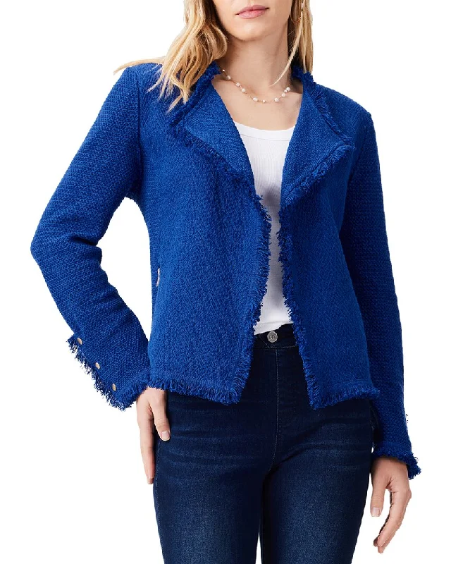 NIC+ZOE Petite Fringe Mix Knit Jacket Notch Collar Peter Pan Collar Cowl Neck