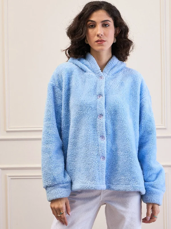 Women Blue Fur Button Placket Hooded Jacket Lace Jacket Ribbed Jacket Sequined Jacket Women Blue Fur Button Placket Hooded Jacket Lace Jacket Ribbed Jacket Sequined Jacket