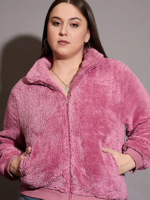 Women Pink Faux Fur Front Zipper Jacket Quilted Jacket Puffer Jacket Insulated Jacket Women Pink Faux Fur Front Zipper Jacket Quilted Jacket Puffer Jacket Insulated Jacket