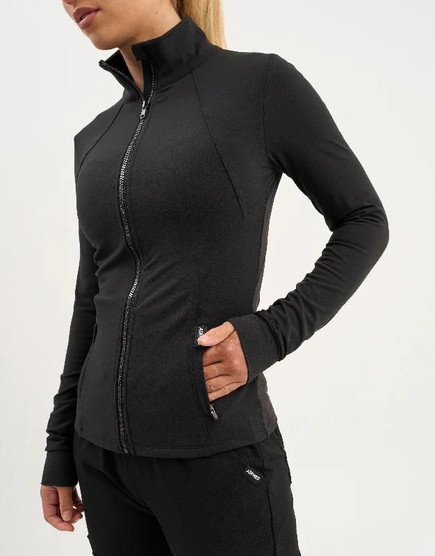 Shield Scrub Jacket - Black Notch Collar Peter Pan Collar Cowl Neck