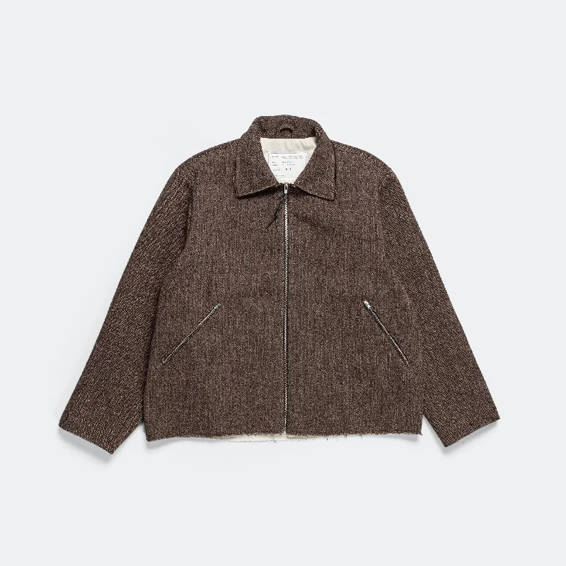 Simple Jacket - Brown Wool Herringbone Tailored Jacket Straight Jacket A-Line Jacket Simple Jacket - Brown Wool Herringbone Tailored Jacket Straight Jacket A-Line Jacket