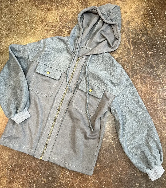 Women's Flap Pocket Drawstring Hood Zip Up Jacket Denim Jacket Leather Jacket Suede Jacket Women's Flap Pocket Drawstring Hood Zip Up Jacket Denim Jacket Leather Jacket Suede Jacket