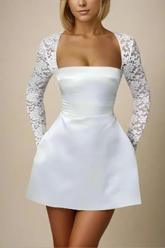 Andy Long Sleeve Mini Dress - Pearl White Cozy Sweater Mini Dress