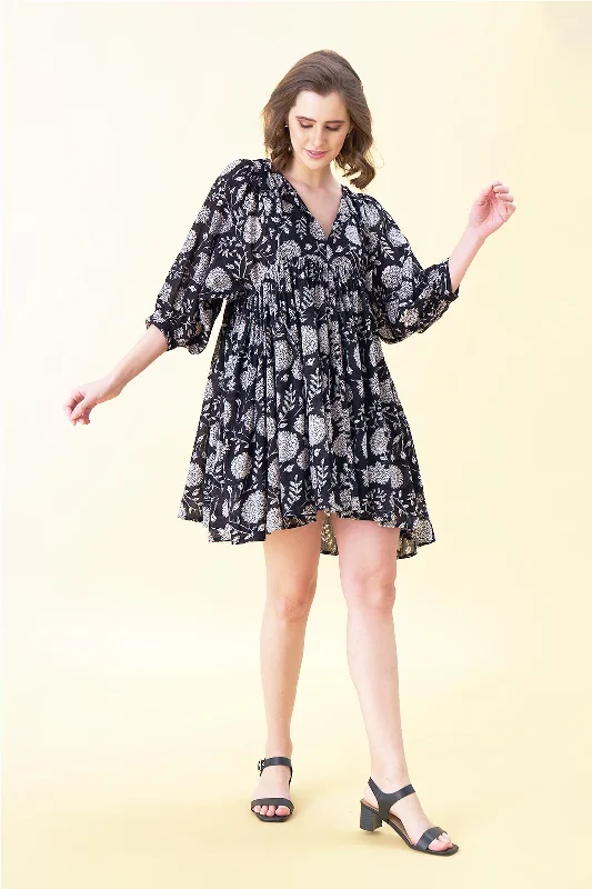 Ava Printed Mini Dress - Black Elegant Off-Shoulder Dress Mini