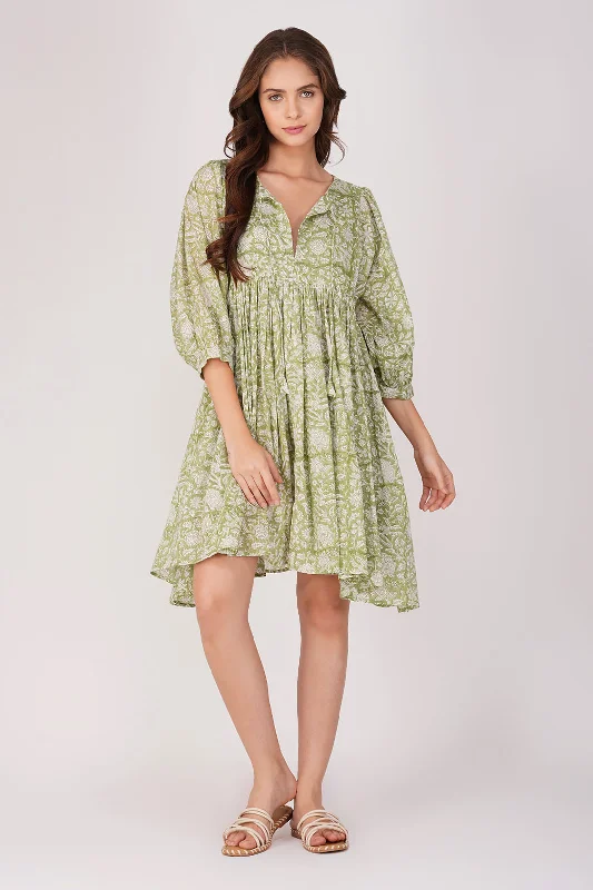 Ava Printed Mini Dress - Green Chic Sleeveless Mini Dress
