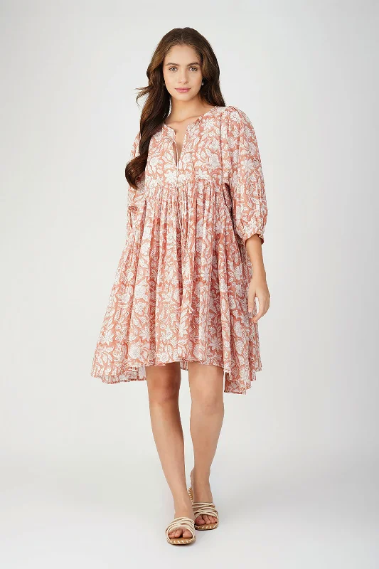 Ava Printed Mini Dress - Light Brown Stylish Button-Down Mini Dress