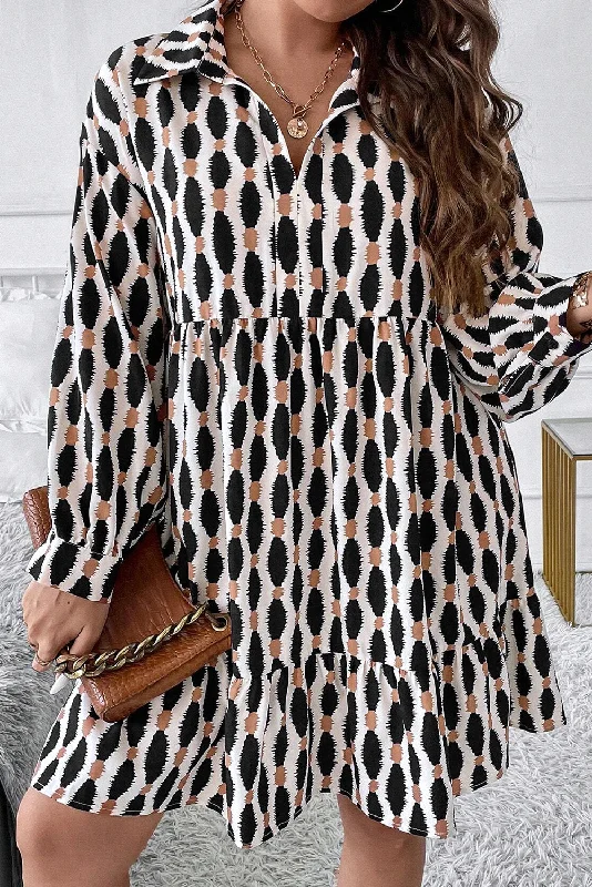 Blue Zone Planet | Apricot Abstract Print Collared V Neck Plus Size Mini Dress Comfortable Linen Mini Dress Blue Zone Planet | Apricot Abstract Print Collared V Neck Plus Size Mini Dress Comfortable Linen Mini Dress