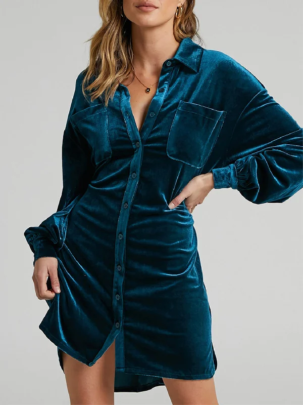 Blue Zone Planet | Collared Neck Button Down Long Sleeve Mini Dress Cozy Satin Mini Dress Blue Zone Planet | Collared Neck Button Down Long Sleeve Mini Dress Cozy Satin Mini Dress