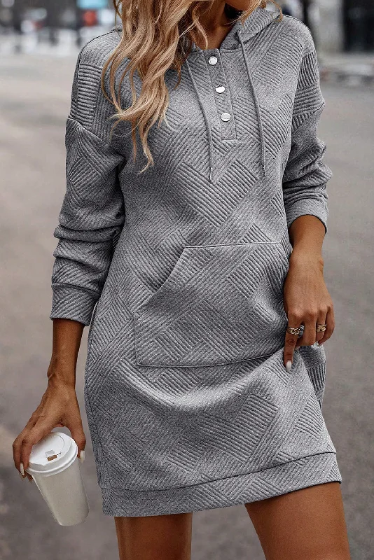 Blue Zone Planet | Gray Textured Kangaroo Pocket Drawstring Hooded Mini Dress Cozy Wraparound Mini Dress Blue Zone Planet | Gray Textured Kangaroo Pocket Drawstring Hooded Mini Dress Cozy Wraparound Mini Dress