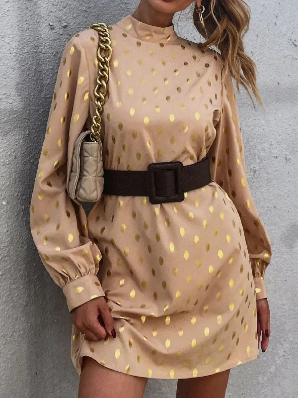 Blue Zone Planet | Printed Mock Neck Long Sleeve Mini Dress Fashionable Mini Dress with Pockets Blue Zone Planet | Printed Mock Neck Long Sleeve Mini Dress Fashionable Mini Dress with Pockets
