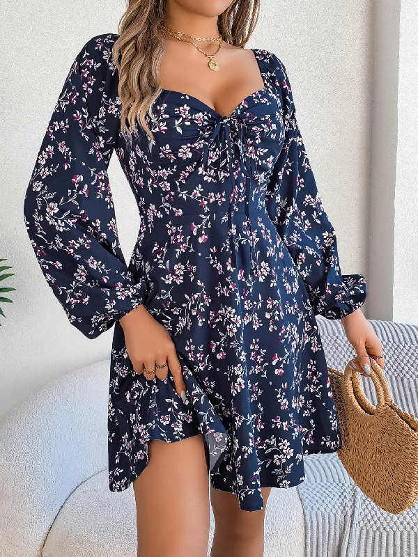 Blue Zone Planet | Printed Sweetheart Neck Balloon Sleeve Mini Dress Elegant Mini Dress with Ruffles Blue Zone Planet | Printed Sweetheart Neck Balloon Sleeve Mini Dress Elegant Mini Dress with Ruffles