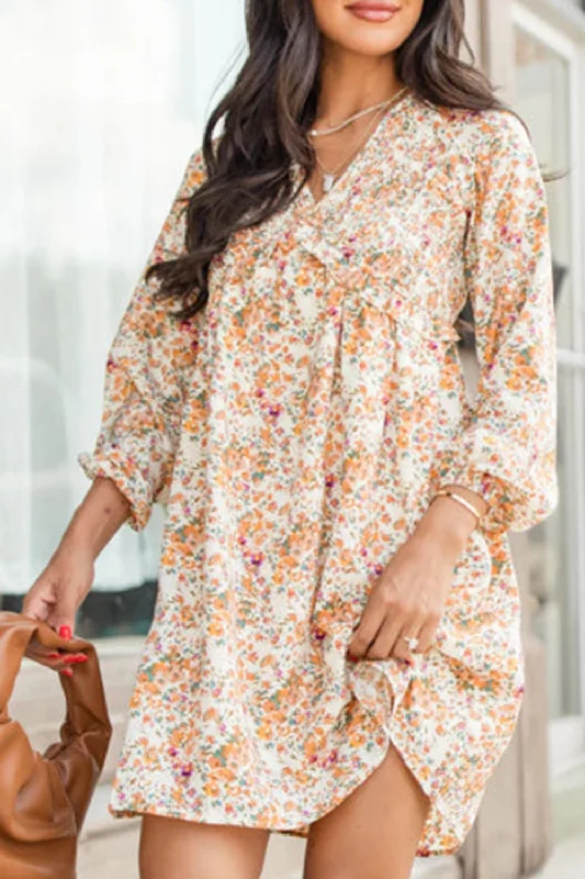 Blue Zone Planet | Printed V-Neck Balloon Sleeve Mini Dress Stylish Sweetheart Mini Dress Blue Zone Planet | Printed V-Neck Balloon Sleeve Mini Dress Stylish Sweetheart Mini Dress