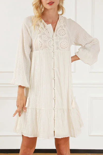 Blue Zone Planet |  Tie Neck Balloon Sleeve Mini Dress Chic Puff Sleeve Mini Dress