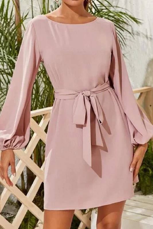 Blue Zone Planet | Tied Boat Neck Balloon Sleeve Mini Dress Cozy Long Sleeve Mini Dress Blue Zone Planet | Tied Boat Neck Balloon Sleeve Mini Dress Cozy Long Sleeve Mini Dress
