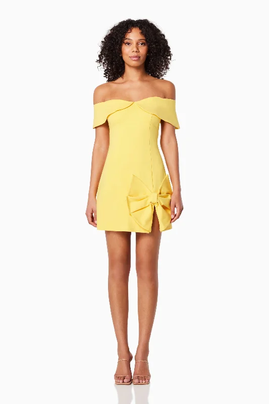 Cadence Off The Shoulder Mini Dress In Yellow Fashionable Lace Mini Dress