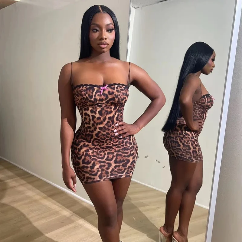 Carmen Animal Print Bodycon Mini Dress Elegant Silk Mini Dress