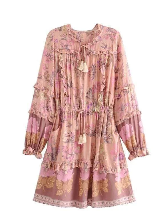 CHICA Mini Dress - Pink Fashionable Mini Dress with Frills