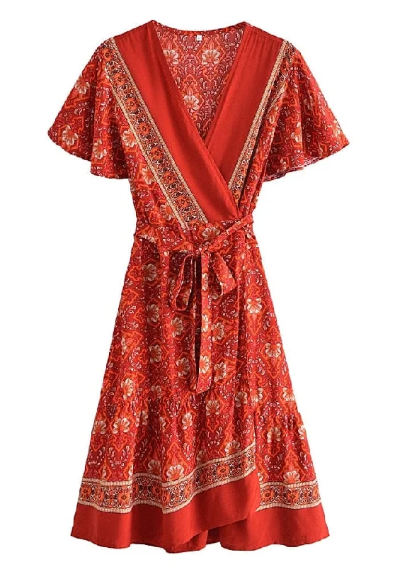 ELISSA Wrap Mini Dress - Red Fashionable Mini Dress with Pockets