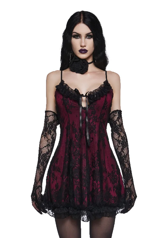 Faithfully Doomed Lace Mini Dress - Dark Red Trendy Off-Shoulder Dress Mini
