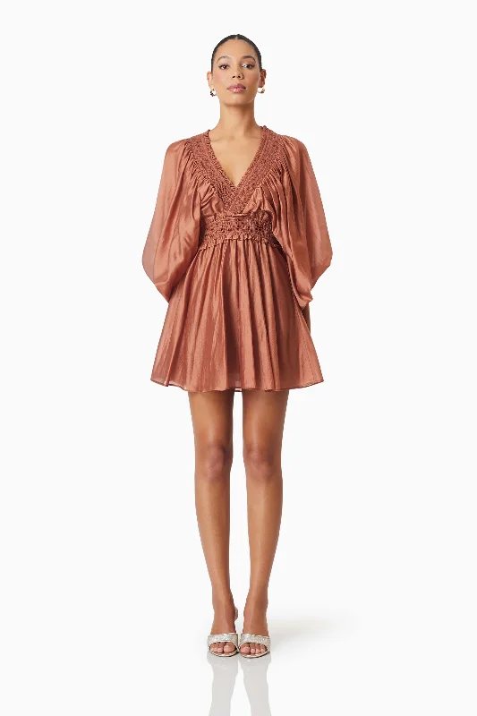 Fauna Resort Wear Mini Dress In Brown Trendy Crossover Mini Dress