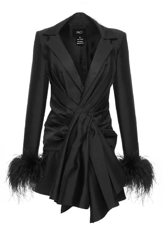 FEATHER-TRIMMED SILK-BLEND MINI DRESS Comfortable Zip-Up Mini Dress