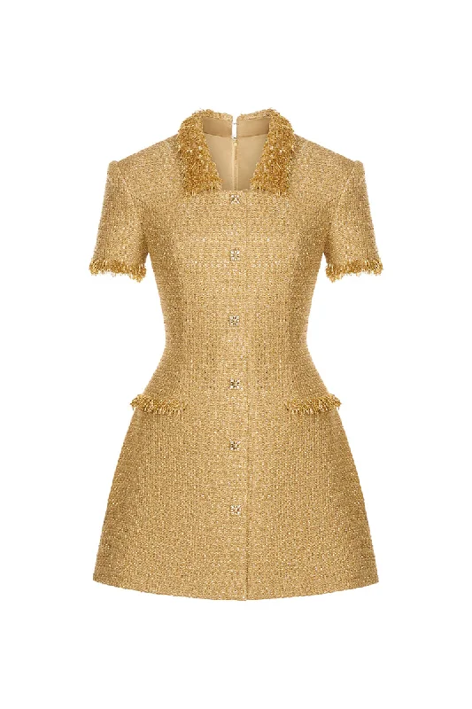 GOLD EMBELLISHED MINI DRESS Elegant Lace-Up Mini Dress