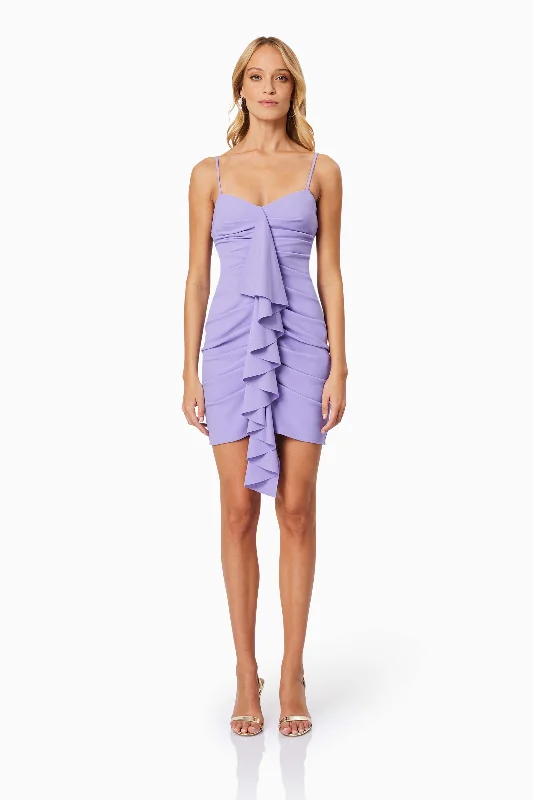 Jade V Neck Fitted Party Mini Dress In Purple Cozy Ruched Mini Dress