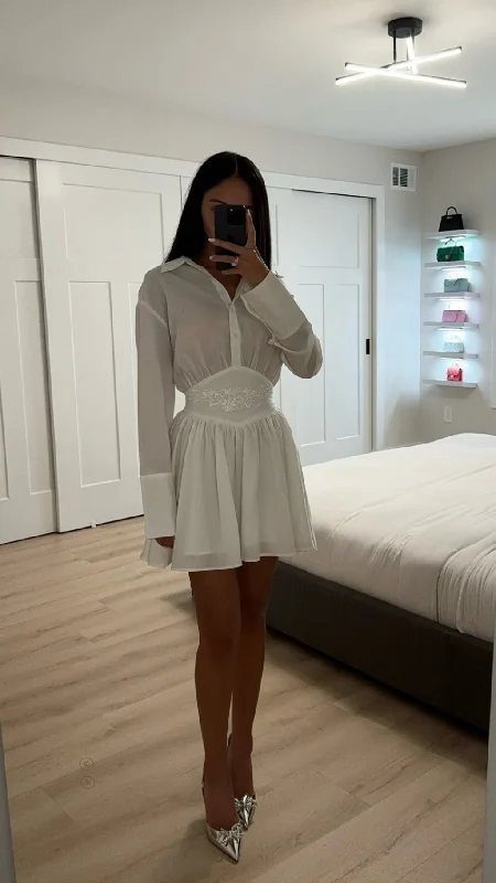 JAMILA WHITE SHIRT MINI DRESS Stylish Short Sleeve Mini Dress