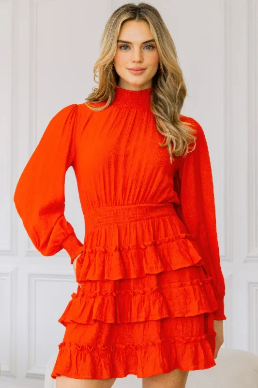 Blue Zone Planet |  Long Sleeve Smocked Neck Tiered Ruffle Mini Dress Cozy Knit Mini Dress