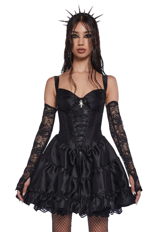 Love You More Mini Dress And Gloves Set Elegant Satin Mini Dress