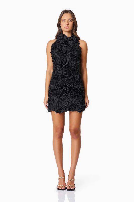 Megan Halter Neck Mini Dress In Black Trendy Denim Mini Dress