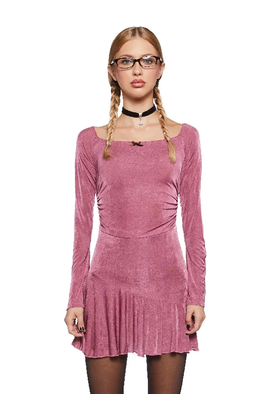 Nonchalant Energy Mini Dress - Pink Fashionable Off-Shoulder Mini Dress