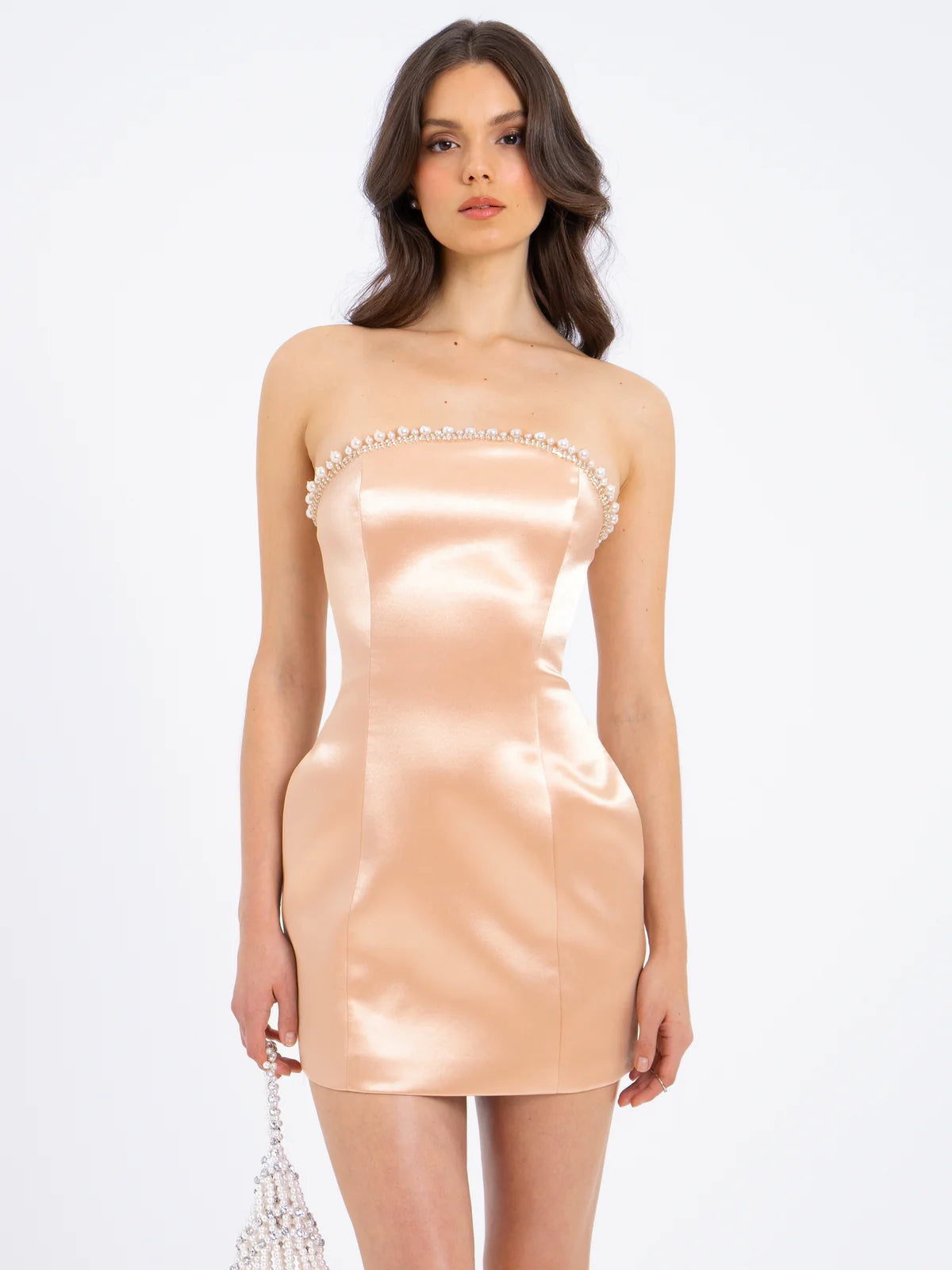 PAISLEY PEARL TRIM GOLD SLEEVELESS MINI DRESS Stylish Ribbed Mini Dress