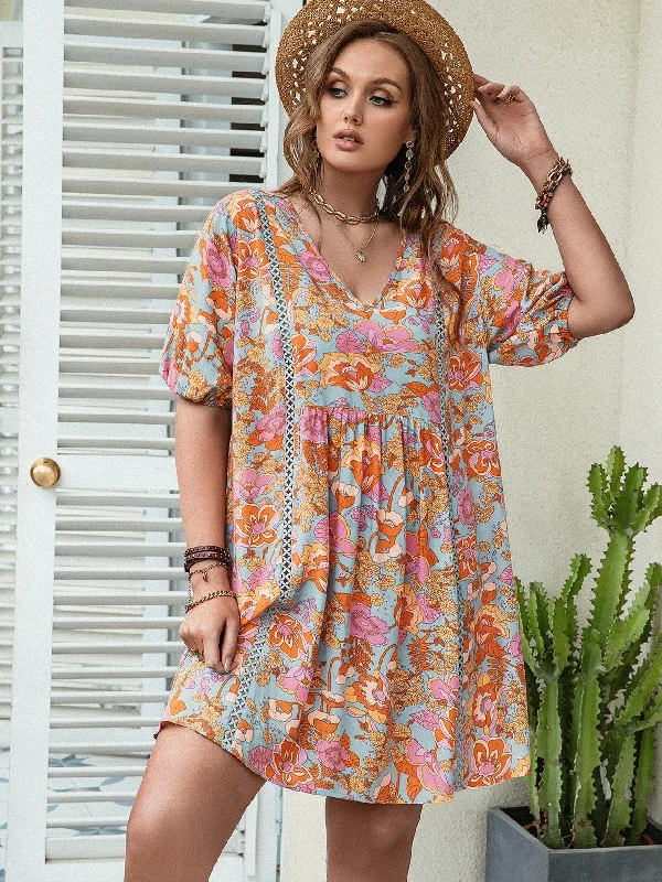 PLUS SIZE Pia Mini Dress - Floral Stylish Button-Down Mini Dress