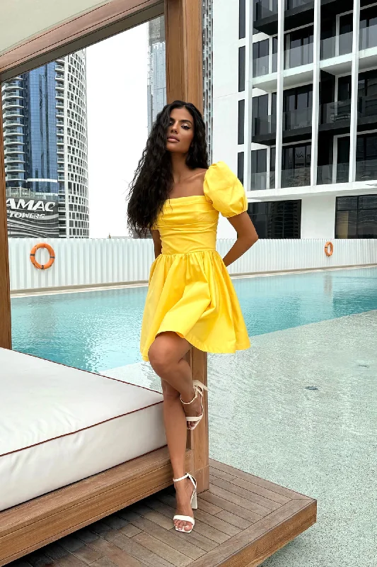 Puffy Sleeve Draped Bodice Mini Dress Chic Pleated Mini Dress