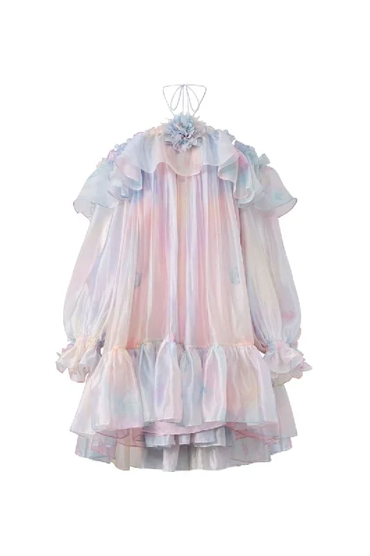 RAINBOW SOPHIE SHINY SILK OFF SHOULDER MINI DRESS Cozy Satin Mini Dress