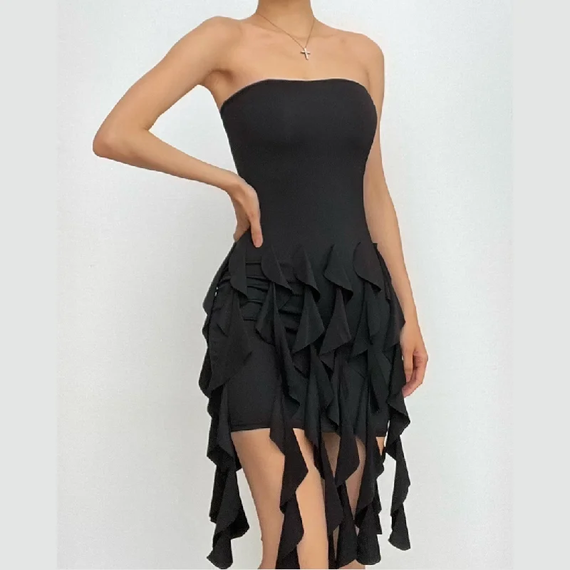 Ruffle backless sleeveless solid tube mini dress Fashionable Summer Mini Dress