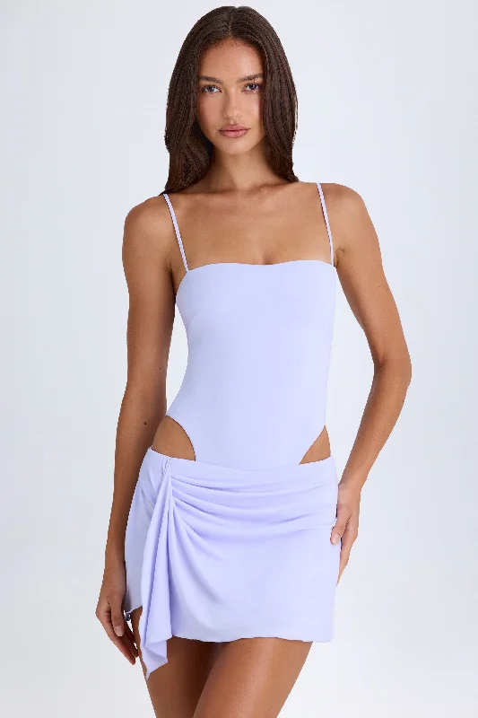 Draped Cut-Out Mini Dress in Soft Lilac Fashionable Pleated Mini Dress