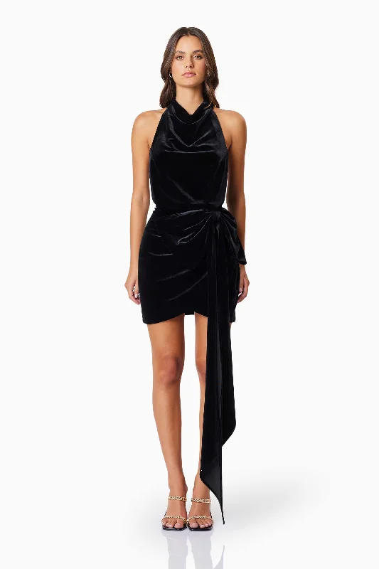 Solene Backless Mini Dress In Black Fashionable Denim Mini Dress