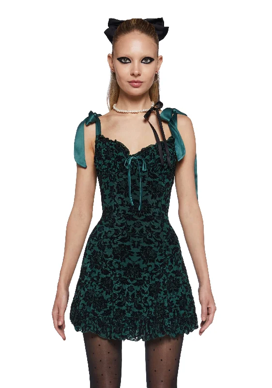 Wildflower Fables Mini Dress - Green Cozy Cowl Neck Mini Dress