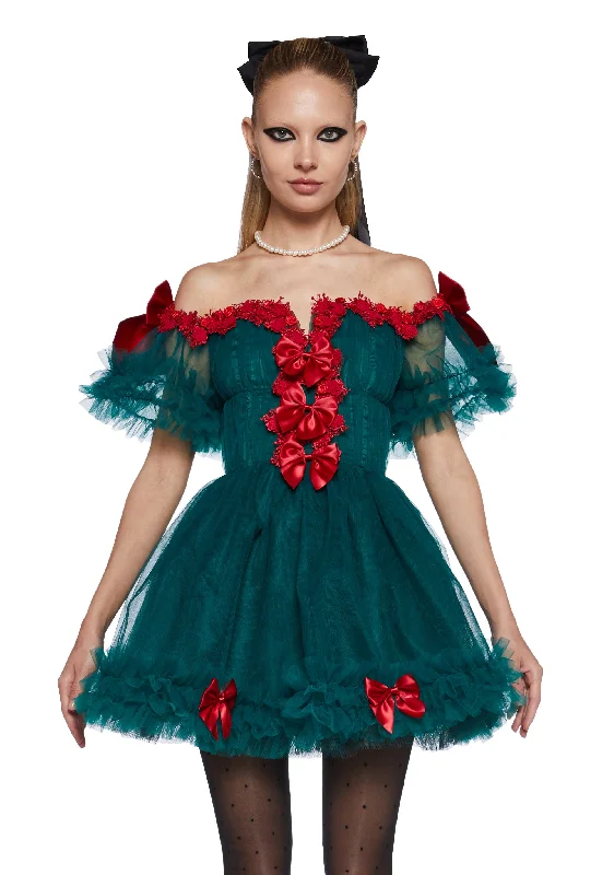 Winter Rose Mini Dress - Green Classic Solid Mini Dress